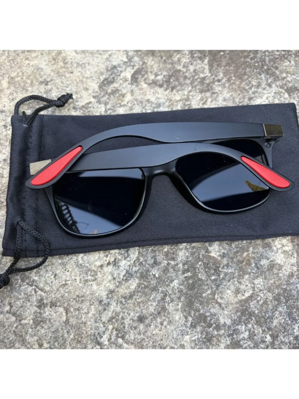 Matte Black Wayfarer Style Sunglasses Red Accent Grip Sport Performance New
